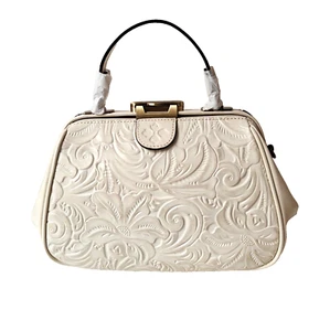 Patricia Nash LATTE Gracchi Frame Tooled Leather Satchel Handbag NWT - PRETTY!! - Picture 1 of 12