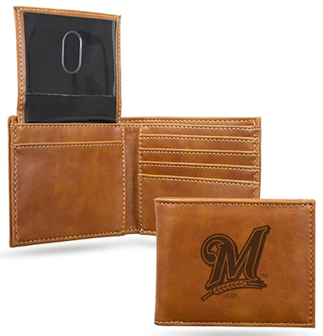 MLB Milwaukee Brewers Brown Laser Engraved Billfold, New Cover