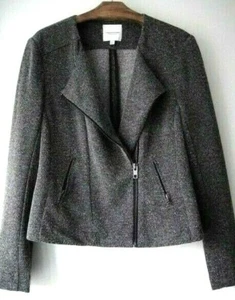 Catherine Malandrino Size Large Charcoal Gray Tweed Zip Front Jacket - Picture 1 of 5