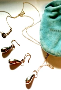 Set Tiffany & Co. Elsa Peretti Teardrop Sterling Necklace/Earring c1970 Mint - Picture 1 of 15