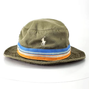 Vintage Rare Polo Ralph Lauren 90s Bucket Hat Green With Strip Band S/M 41381 - Picture 1 of 11