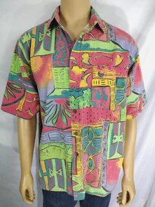 THE TERRITORY AHEAD Men's Casual Cotton Art Deco SS Shirt Red Green Psychedelic - Picture 1 of 10