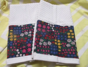 Juego de 2 Toallas de Mano Waffle Blancas Decoradas Personalizadas con Colorido Tela FLORAL NUEVO - Imagen 1 de 2
