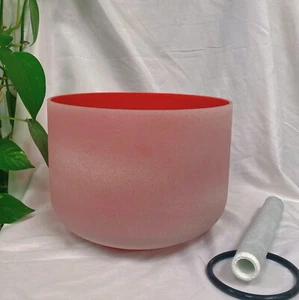 10" Red Classic Frosted Root Chakra crystal singing bowl with FREE mallet - Picture 1 of 3