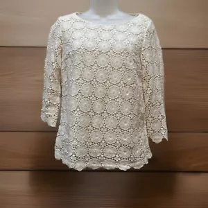 Talbots Women's Top Shirt Ivory Crochet Lace Lined 3/4 Sleeve Zip Size 8 Petite - Picture 1 of 10