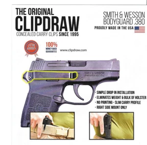 Clipdraw Belt Clip for Smith & Wesson Bodyguard 380 IWB OWB Black - Right Mount - Picture 1 of 9