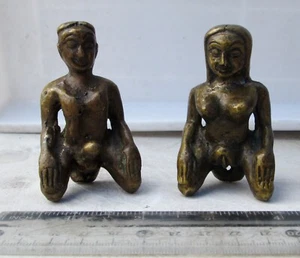 Set of 2 Antique Hill Tribe Bronze Shaman Fertility Amulets - Picture 1 of 3