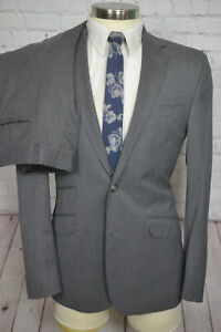 Kenneth Cole Mens Gray ATHLETIC FIT Flat Front 2 Pc Suit 40R Jacket 34x30 Pant