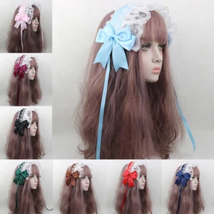 Maid Cute Lolita Lace Ribbon Headband Bowknot Cosplay Party Hair Band Headdress - Picture 1 of 33