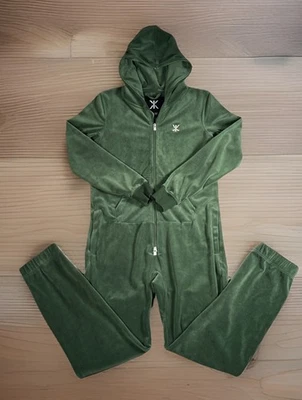 Onepiece Jumpsuit Women's XXS Green Velour Original Velvet Legacy Hooded-EUC - Image 1 of 4