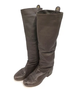 Rare CHANEL Long Boots Shoes EU 36.5 US 6.5 Leather Brown Authentic  from JAPAN - Picture 1 of 24