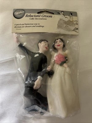 Decoración de pastel de boda Wilton cómico humorístico vintage 1991 novio renuente nuevo de stock Foto 1 de 4