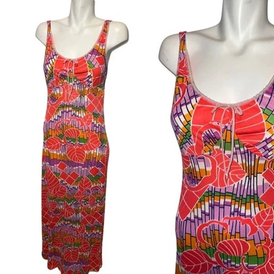 Vtg 70s Gl'amour Ligerie Nylon Slip Nightgown Colorful Hippie Pink Floral Small - Image 1 of 4