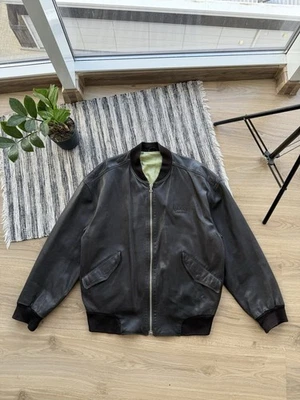 HUGO BOSS LEATHER VINTAGE RARE BOMBER-JACKET BLACK CASUAL Size L-XL - Image 1 of 4