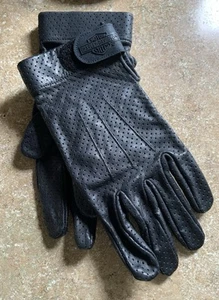 Par de guantes de montar ajustables Harley-Davidson pequeños de cuero genuino negro para hombre - Imagen 1 de 19