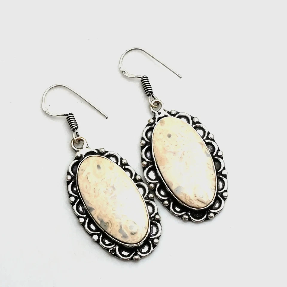 Rock Chalcedony Gemstone Handmade Drop Dangle Earrings Jewelry 1.4" AE-11907 - Image 1 of 1