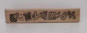 Timbro in gomma Stampin-Up 1995, bordo modello artigianale, cuori, bottoni - Foto 1 di 2
