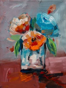 "Original Kunst Blumen Ölgemälde auf gestreckter Leinwand 14"" x 11" - Bild 1 von 5
