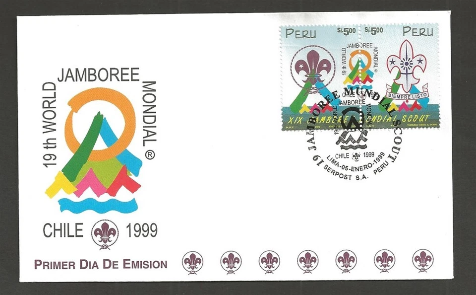 1990 Boy Scouts Peru 19th World Jamboree Chile FDC  - Image 1 of 1