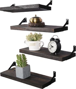 Rustic Wood Floating Shelves for Wall Decor Farmhouse Wooden Wall Shelf Set of 4 - Picture 1 of 12