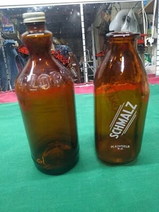 Amber Color Bottles 1 Milk Bottle Schmalz Dairy 1 Clorox Bottle Embossed W/Lid - Picture 1 of 11