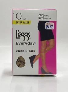 L'eggs Everyday Knee Highs One Size NUDE Sheer Toe 10 pairs 43593 - Picture 1 of 5
