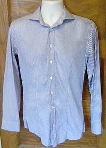 Vtg Benetton Blue Striped Dress Shirt US 15 EU 38 Cotton Blend Free Shipping! - Picture 1 of 8