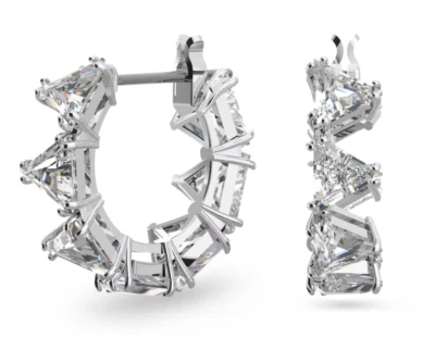 Pendientes de aro Swarovski Matrix corte triángulo pequeño, blanco, chapado en rodio 5632467 Foto 1 de 3