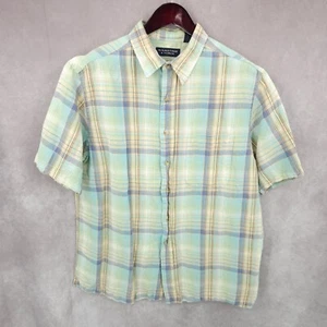 Roundtree & Yorke Shirt Mens Large Linen Plaid Button Up Short Sleeve Casual - Picture 1 of 14