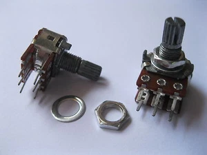 6 pcs B1K Dual Stereo Potentiometer Pots 15mm 6pin Split Shaft Carbon Film New - Picture 1 of 1