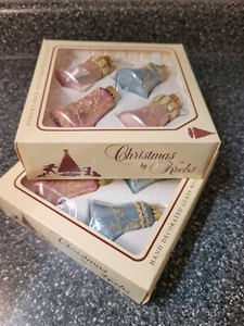 8 KREBS Vintage German Glass Christmas Tree Ornaments Pink Blue Lace Glitter - Picture 1 of 6