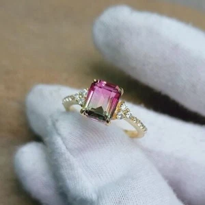 Watermelon Tourmaline Doublet Quartz Ring 925 Sterling Silver Tourmaline Ring - Picture 1 of 11