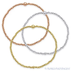 Pulsera elástica italiana con cuentas de plata esterlina .925 Italia corte diamante con cuentas eslabón - Imagen 1 de 4