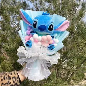 Cute Stitch Teddy Plush Toy Plushy Flower Bouquet Birthday Valentine Xmas Gift - Picture 1 of 24