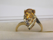 Vintage 10k Yellow Gold Natural Pear Shape Yellow Citrine Ring
