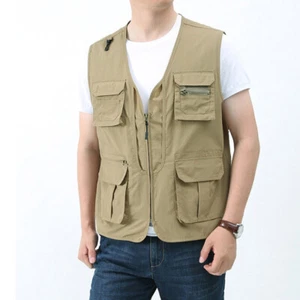 Men's Utility Waistcoat Sleeveless Multi Pockets Gilet Top Loose Casual Outdoor - Picture 1 of 12