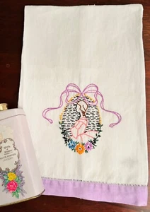 Toalla de lino bordada hecha a mano, tocador, ropa de cama vintage, dobladillo - Imagen 1 de 8