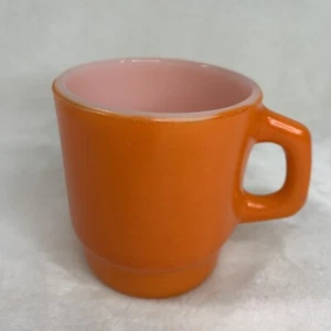 1 Anchor Hocking Fire King Bright Orange Stackable Stacking Milk Glass Mug Cup - Picture 1 of 12