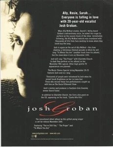 JOSH GROBAN Vintage RARE 2001 PROMO TRADE AD Poster for Self titled CD 8.5x11 - Picture 1 of 1