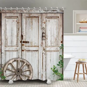 Farmhouse Barn Door Shower Curtain 72x72" Rustic Wood Country Woodland Western - Picture 1 of 7