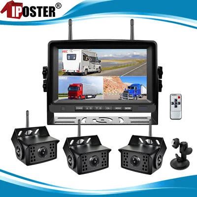 Digital Wireless 7" Quad Monitor DVR 1080P Backup Camera For Truck Trailer RV - Image 1 of 4
