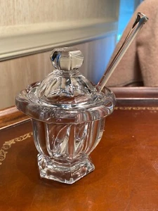 Baccarat (cut) Crystal BRETAGNE Mustard Jar with Lid and Spoon - 4 1/2" - Picture 1 of 11