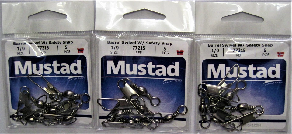 Tres (3) paquetes de pivotes de barril de mostaza con broche de seguridad 77215 tamaño 1/0 negro Nkl Foto 1 de 1