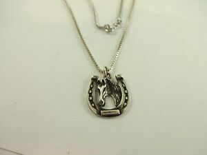 Sterling Silver Nice Horse Horseshoe Pendant With Box Chain   Necklace 18.25"