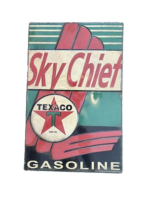 Letrero Texaco Sky Chief Gasolina Estaño Metal - The Texas Company - Motor Oil - Retro Foto 1 de 4
