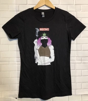 Camisa High Times Girl Fumando Hierba Marihuana Negra Manga Corta Cannabis S Foto 1 de 4