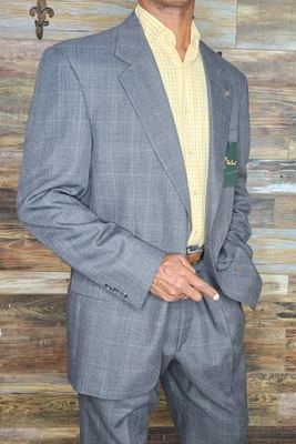 Nuevo con etiquetas Traje Palm Beach Mezcla de Lana Gris Cuadros Ventana 43L X 38W Foto 1 de 4