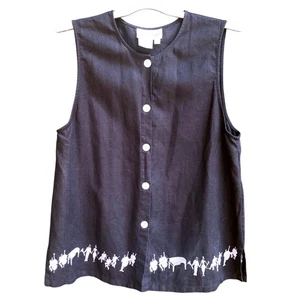 Camiseta sin mangas de lino David Dart Collection motivo musical botón frontal talla pequeña - Imagen 1 de 14