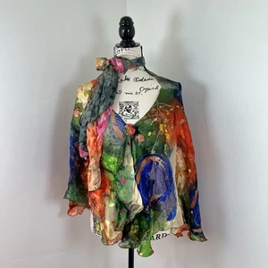 Hand Painted Silk Cape Scarf Abstract Art to Wear Bohemian Cover Up - Picture 1 of 6