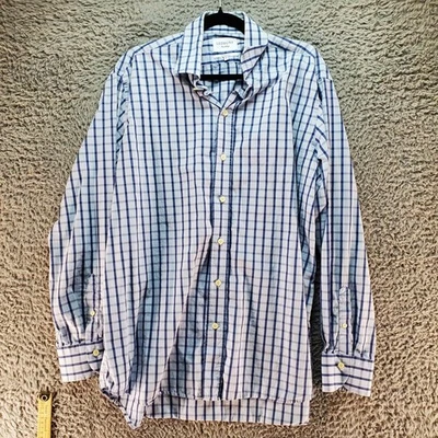 Camisa de vestir Ledbury para hombre XL 17,5 calce clásico azul y blanco a cuadros con botones Foto 1 de 4